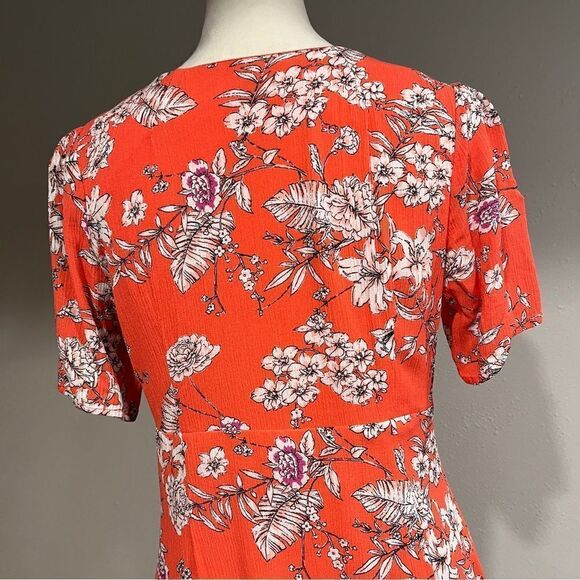 Button down floral blood orange short sleeve dress - Picture 9 of 15